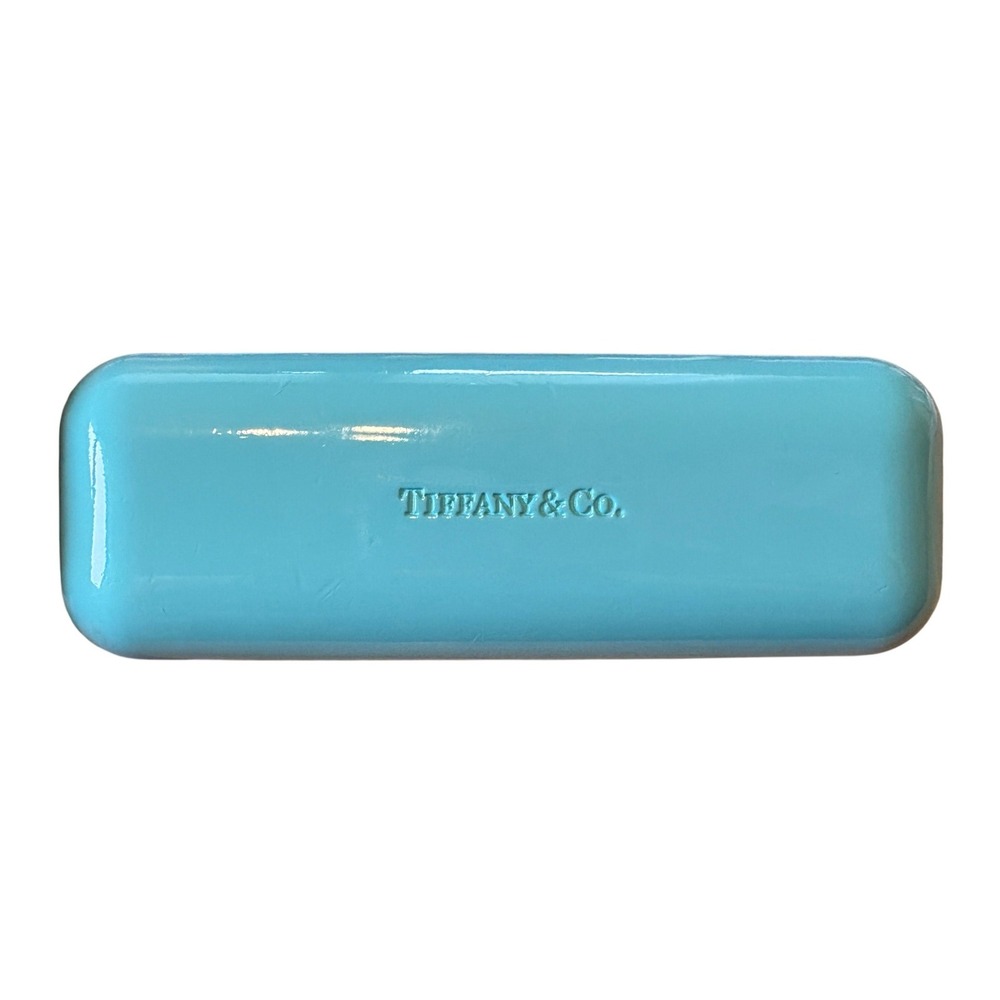 Tiffany & Co Hard Clamshell Glossy Blue Eyeglass Sunglass Case W/Cleaning Cloth